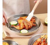 ZYNCUE Molde de acero inoxidable con estante de refrigeración para uso en cocina, bandeja de pavo asado para barbacoa de pasteles, 24,7 x 24,7 x 3,5 cm