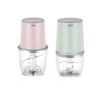 ZYNCUE Picador eléctrico de carne y picador de alimentos con 2 cuencos para verduras, cebolla, ajo, nueces, 21 x 10,5 cm, vidrio de acero inoxidable de plástico, verde, blanco, rosa y amarillo