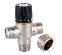 ZYNCUE Válvula mezcladora termostática para sistemas de calefacción solar, válvula de control de temperatura de latón DN20 de 3/4 pulgadas con termostato integrado para una mezcla segura de agua
