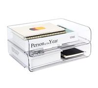 Zyners Paquete de 2 bandejas apilables de Papel para Cartas, Organizador de Archivos de Escritorio de plástico Transparente A4, Organizador de Papel de Escritorio con diseño Antideslizante para