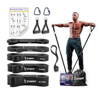ZYNFIT Juego de bandas de resistencia de látex 100 % natural con anclaje de puerta, bandas de dominadas de 5 niveles para entrenamiento, bandas de entrenamiento para gimnasio en casa - Obtén un plan