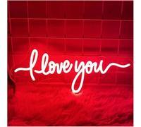 Zynther Lámpara de neón Letrero de neón LED Te amo, luces para dormitorio, decoración pared, letreros, lámparas alimentadas con luz roja(17.6cmx40cm)