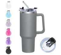 Zyntrix Taza térmica con pajita, 1200 ml, vaso térmico con tapa multifunción, vaso de acero inoxidable con pajita, taza térmica de café para llevar con asa, vaso térmico para frío y caliente