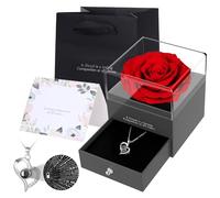 Zynxel Rosa Eterna, Regalos originales para mujer - Día de la Madre, San Valentín, Caja con Flores Estabilizadas, Collar Corazón de Perno, Regalo para Aniversario, Fiestas y Ocasiones Especiales