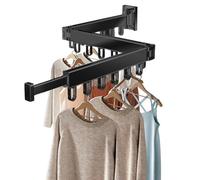ZYODUOB Tendedero de montaje en pared, 3 pliegues extensibles Airerwith 18 Hooks, Foldable Clothes Drying Rack, Space Aluminum Material, for Balcony Laundry Bathroom Patio Apartment Dormitory (negro)