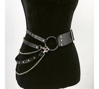 ZYONG Cinturón gótico Punk de Talla Grande, cinturón de Cadena de Metal para Mujer, Cinturones de Cuero PU, Vestido de Discoteca Hiphop Rock