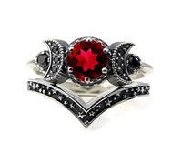 ZYONG Juego de Anillos de Luna Triple, Anillo de Boda de Cristal Rojo o Amatista, Anillos únicos de Diosa de la Luna para Mujer, gótico