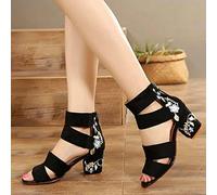 ZYONG Sandalias de tacón Medio Bordadas de Estilo étnico para Mujer, Verano 2020, Tacones Gruesos, Elegantes, Retro, Zapatos Bordados con Punta Abierta para Mujer