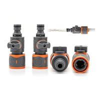 Zyrtkeriom - Juego de 4 accesorios para manguera de riego de 1/2 pulgadas, conector con válvula de control y parada, compatible con Gardena, para control de flujo de agua