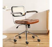 ZYSKABQ Silla giratoria Retro de ratán con Ruedas silenciosas de PU Silla de Escritorio de Oficina en casa Sillón tapizado ergonómico para Sala de Estar Marrón (56x56x54cm) Octopus Feet