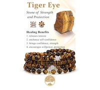 Zysta 108 perlas Mala cadena 6 mm ojo de tigre pulsera con colgante del árbol de la vida pulsera enroscable Reiki Yoga joyas regalos espirituales para mujeres hombres