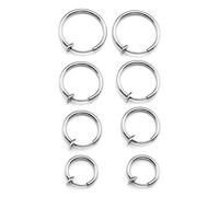 Zysta 4 pares 12/14ga diámetro 10-16 mm falsos pendientes Helix unisex de acero anillos aro nariz labio oreja clip joya para cuerpo, 8 unidades no perforado, Acero inoxidable