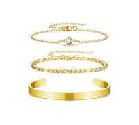 Zysta Pulsera para mujer de acero inoxidable chapado en oro de 14 quilates, pulseras de cadena cubana con cuentas Figaro Rolo ajustable, pulsera de muñeca con nudo apilable, joyas minimalistas para