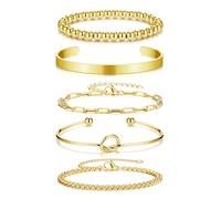 Zysta Pulsera para mujer de acero inoxidable chapado en oro de 14 quilates, pulseras de cadena cubana con cuentas Figaro Rolo ajustable, pulsera de muñeca con nudo apilable, joyas minimalistas para