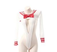 ZYTC JK - Conjunto de lencería sexy de manga larga para mujer, traje de marinero sin entrepierna, juego de rol, uniforme de una pieza (rojo)