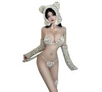 ZYTC Kawaii - Conjunto de lencería para juego de rol, sujetador de leopardo y tigre, conjunto de lencería para cosplay con sombrero de oreja de tigre, Leopardo, Talla única