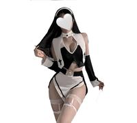 ZYTC Lencería sexy de monja para mujer, disfraz de Halloween, disfraz de anime, sirvienta, juego de roles, uniforme de diablo Monja, trajes de Dominatrice, color negro