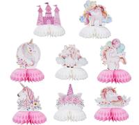 Zythrem 8 Pieza Colorido Feliz Cumpleaños Serie de Centros de Mesa Rosa Decoración de Panal de Dibujos Animados para Decoraciones de Fiestas Cuentos de Hadas Fiestas de Cumpleaños Decoraciones de Mesa