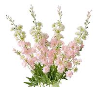 ZYTUYO 4PCS Pink Artificial Delphinium Flower 33.5" Long Faux Larkspur Stem Plant Floral Fake Flowers Silk Bouquets for Tall Floor Vase Home Kitchen Outdoor Indoor Wedding Fall Halloween Decor