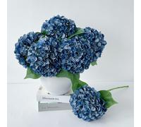 ZYTUYO 5 hortensias artificiales de seda azul oscuro, estilo bohemio, tacto seco, 20 pulgadas, para decoración del hogar, cocina, sala de estar, porche al aire libre, boda, arreglo floral