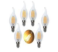 ZYUJIA 6 Paquetes de Bombilla de Vela LED E14 de 6W(Equivalente a 60W) Bombilla de Filamento LED C35 No Regulable de 600LM,Lámpara de Candelabro de Ahorro de Energía Blanco Cálido de 2700K