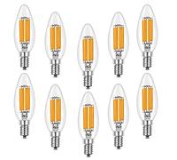 ZYUJIA E14 Bombillas de Vela LED Regulables,C35 Candelabro de Tornillo Pequeño Bombillas de luz LED Lámpara de Filamento Blanco Cálido 2700K 6W(Equivalente a 60W) 10 Paquetes