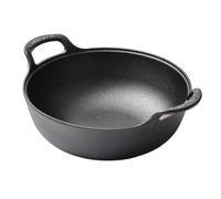 ZYWUOY Wok de hierro fundido, sartén de hierro, wok de fondo plano, sartén de doble mango, utensilios de cocina antiadherentes para freír, freír, estofar, cocinar al vapor, estufa eléctrica de gas de