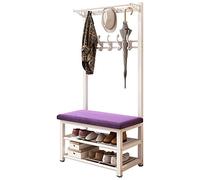 ZYWWW Perchero barra perchero 4 en 1 con zapatero, ganchos y banco, estructura de metal, organizador de zapatos para ropa y sombreros para pasillo entrada/60 x 33 x 172C