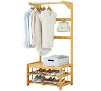 ZYWWW Perchero exquisito perchero de bambú portátil con banco y zapatero de 2 neumáticos, para guardar ropa en la entrada, capacidad de 90 kg