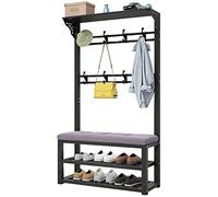 ZYWWW Perchero zapatero con asiento, estantes de almacenamiento industriales independientes con banco para zapatos y ganchos, para salón, dormitorio, 80 x 30 x 172 cm (100 x 30 x 172 cm)