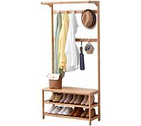 ZYWWW Perchero zapatero con asiento, perchero multifuncional de bambú con gancho de doble fila y banco para zapatos, para ropa, sombreros, bolsos, zapatos, paraguas/vintage/70 cm (Na