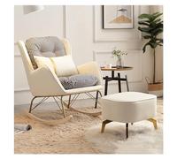 ZYWWW Silla de mecedora con silla moderna de mediados de siglo, cómoda silla para sala de estar, dormitorio con patas de madera maciza (color blanco roto)