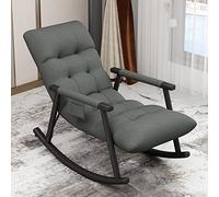 ZYWWW Silla mecedora acolchada de tela, chaise longue de metal, apoyabrazos mecedora con cojín para sala de estar, dormitorio, balcón (color: gris, tamaño: 96 x 59 x 83 cm)