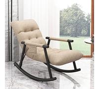 ZYWWW Silla mecedora acolchada de tela, chaise longue de metal, apoyabrazos mecedora con cojín para sala de estar, dormitorio, balcón (color: Beige, tamaño: 96 x 59 x 83 cm)