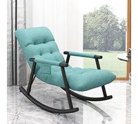 ZYWWW Silla mecedora acolchada de tela, chaise longue de metal, reposabrazos mecedora con cojín para sala de estar, dormitorio, balcón (color: azul claro, tamaño: 96 x 59 *