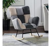 ZYWWW Silla mecedora de 29,5 x 21,6 pulgadas 32,2 pulgadas Silla mecedora acolchada de metal Moderna con silla de respaldo alto, mecedora individual para balcón individual (color gris caqui negro