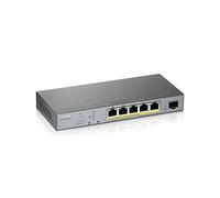 Zyxel Conmutador Switch PoE+ de 5 Puertos Gigabit | Administración Inteligente en la Nube | 2 Puertos PoE++ Potencia de 60 Vatios | 1x SFP | Largo Alcance [GS1350-6HP]