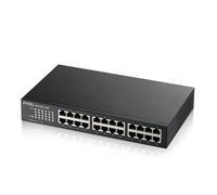 Zyxel Switch Ethernet de 24 Puertos | Unmanaged Gigabit | GS1100-24ES | 24x Puertos GbE, Control por Interruptor DIP, Sin Ventilador, Kit de Montaje en Pared Incluido