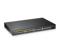 Zyxel Switch PoE Gigabit de 48 puertos | Gestión inteligente | Montaje en rack | 48 puertos PoE+ con presupuesto de 170 vatios y 2 puertos SFP | VLAN, IGMP, QoS| Garantía de por vida [GS1900-48HP]
