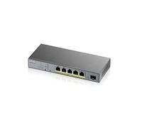 Zyxel Interruptor PoE+ Inteligente Gigabit de 5 Puertos | Presupuesto de 60 W | 1 SFP | Gestión de Nebula Cloud | Largo Alcance [GS1350-6HP]