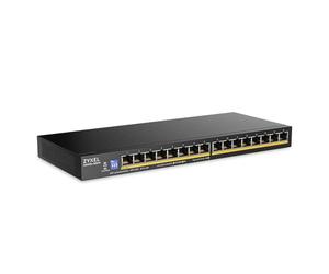 Zyxel Switch Ethernet de 16 Puertos | Unmanaged GbE PoE+ | GS1100-16EPS | 16x Puertos GbE PoE+ con 135W de Presupuesto, Control por Interruptor DIP, Sin Ventilador, Diseño Delgado
