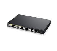Zyxel Switch PoE Gigabit de 48 puertos | Gestión inteligente | Montaje en rack | 48 puertos PoE+ con presupuesto de 170 vatios y 2 puertos SFP | VLAN, IGMP, QoS| Garantía de por vida [GS1900-48HP]