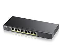 Zyxel Switch PoE Gigabit de 8 puertos | Gestión inteligente | De sobremesa/Montaje mural y sin ventilador | 8 puertos PoE+ con presupuesto de 70 vatios |VLAN, IGMP, QoS | Garantía de por vida [GS1900-8HP]
