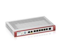 Zyxel USGFLEX100HP Firewall | 25 Usuarios | PoE+ | Entry Defense Pack 1 Año | 8x Puertos Gigabit (1x PoE+ 30W), 4 Gbps de Rendimiento SPI, Sin Ventilador, Puerto de Consola RJ-45, VPN IPSec/SSL, IPS