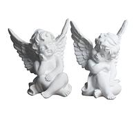 zyxqq Juego de 2 estatuas de ángel pequeño, Estatua de querubines de Resina con alas para Dormir, Escultura de ángulo para Pensar en el hogar, Sala de Estar, Escritorio, Oficina (Blanco)