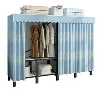 ZYYLIVR Grande Armarios Portátil,Armarios Plegable para Colgar Ropa,Cortina De Gasa,Perchero Ropero Resistente,Guardarropa De Almacenamiento,Guardarropa De Acero Temporal Armario(Blue1,168cm/66.1in)