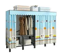 ZYYLIVR Grande Armarios Portátil,Armarios Plegable para Colgar Ropa,Cortina De Gasa,Perchero Ropero Resistente,Guardarropa De Almacenamiento,Guardarropa De Acero Temporal Armario(Blue2,168cm/66.1in)