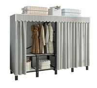 ZYYLIVR Grande Armarios Portátil,Armarios Plegable para Colgar Ropa,Cortina De Gasa,Perchero Ropero Resistente,Guardarropa De Almacenamiento,Guardarropa De Acero Temporal Armario(Gray,188cm/74in)