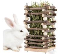 ZYYRSS Comedero de heno de madera para conejos, soporte de césped colgante con 2 ganchos, organizador de heno para chinchilla, cobaya, hámster, jerbo, 10 x 10 x 18 cm