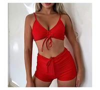 ZYYZDM 2 Pieces Women Boxer Shorts Bikini Sets Vintage Floral Print Bathing Suits Female High Waist Bandage Swimsuits